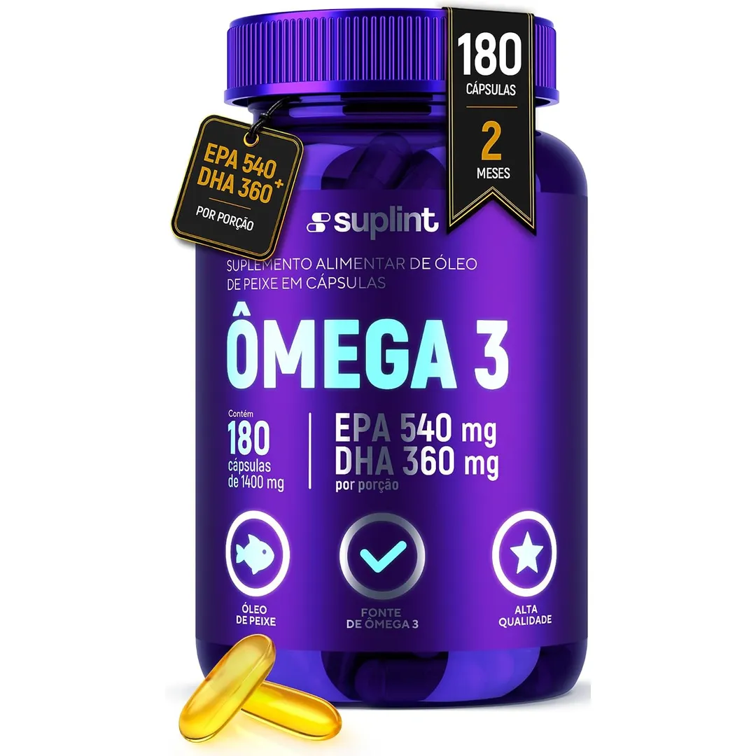 Ômega 3 EPA 540mg DHA 360mg | Óleo de Peixe Sem Glúten Sem Corantes | 5400mg — 60 Dias | 180 Cápsulas
