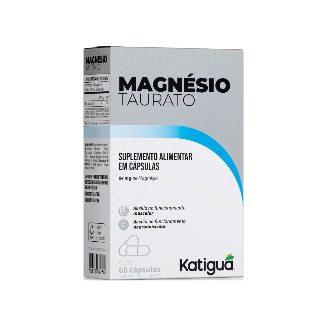 Katiguá, Magnésio Taurato, Sem sabor, 60 Cápsulas rígidas • 30 doses, Branco