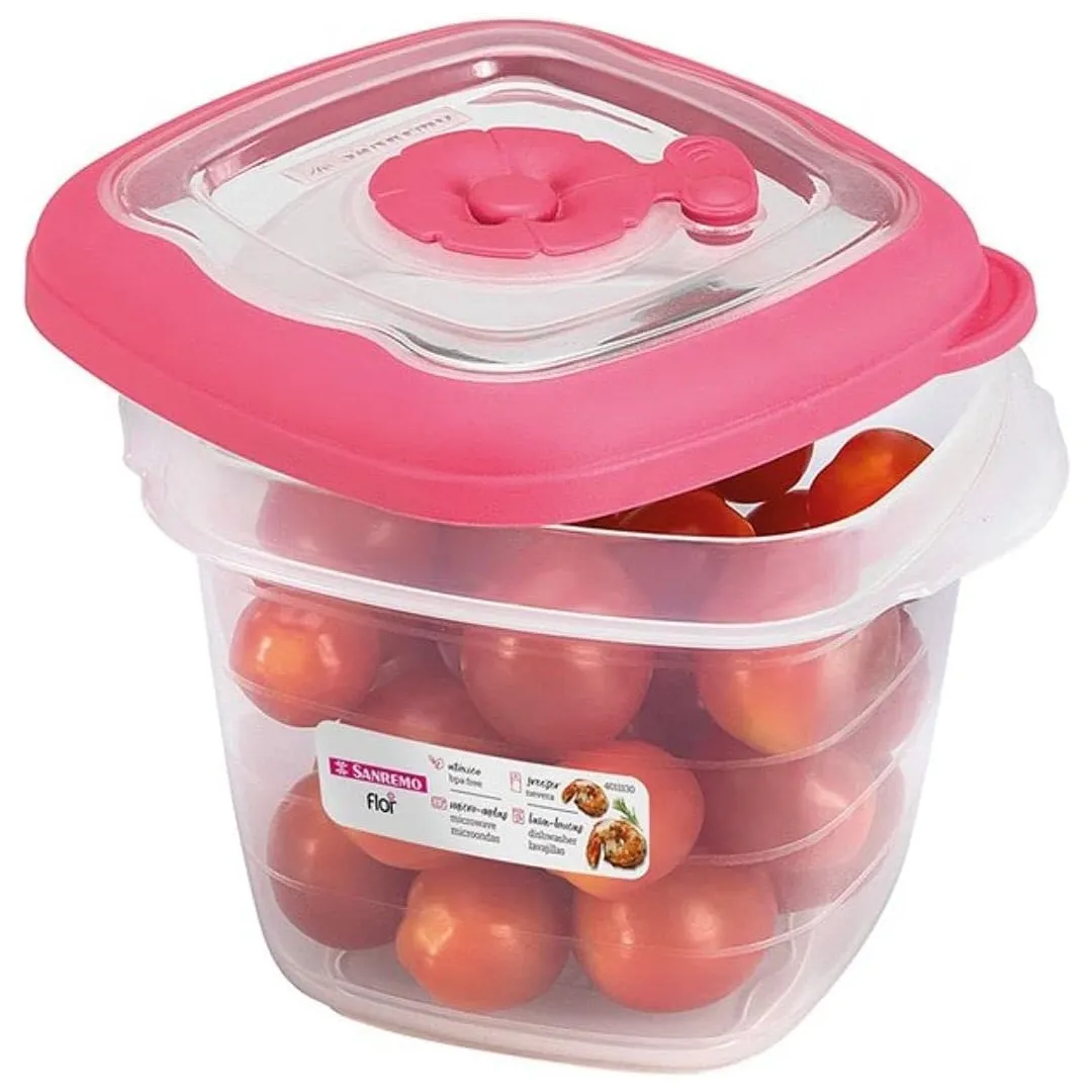 Sanremo - Pote Hermético Plástico Quadrado de 450ml, Linha Flor