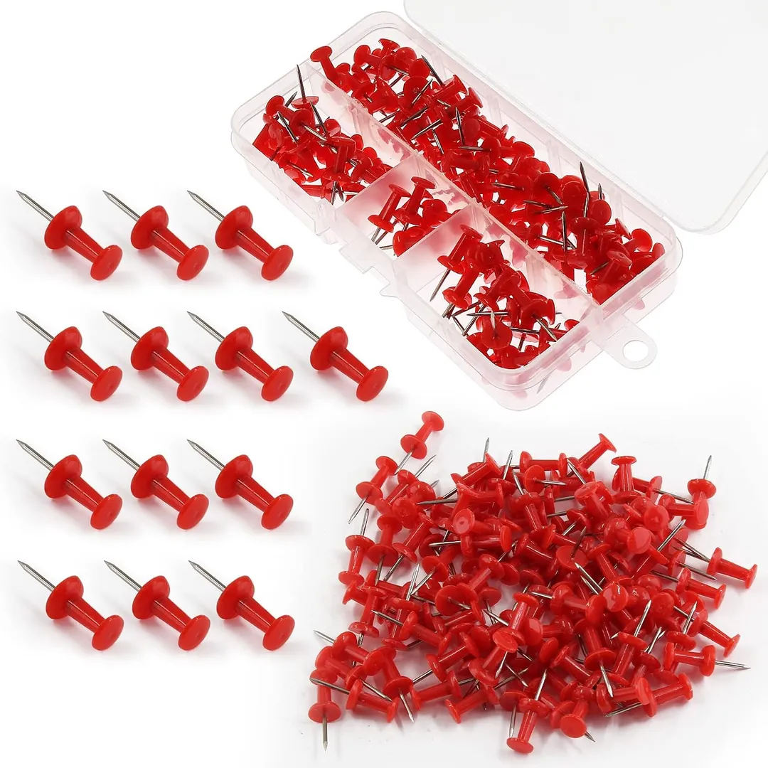200 peças de pinos de plástico, tachinhas de polegar coloridas para artesanato decorativo para bricolage, quadro de cortiça, escritório, casa (vermelho)