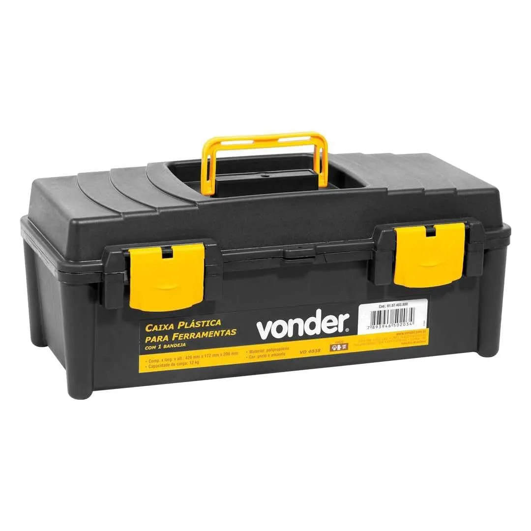 Vonder, Caixa Plástica Para Ferramentas, Preta E Amarela, Com 1 Bandeja, Vd 4038.