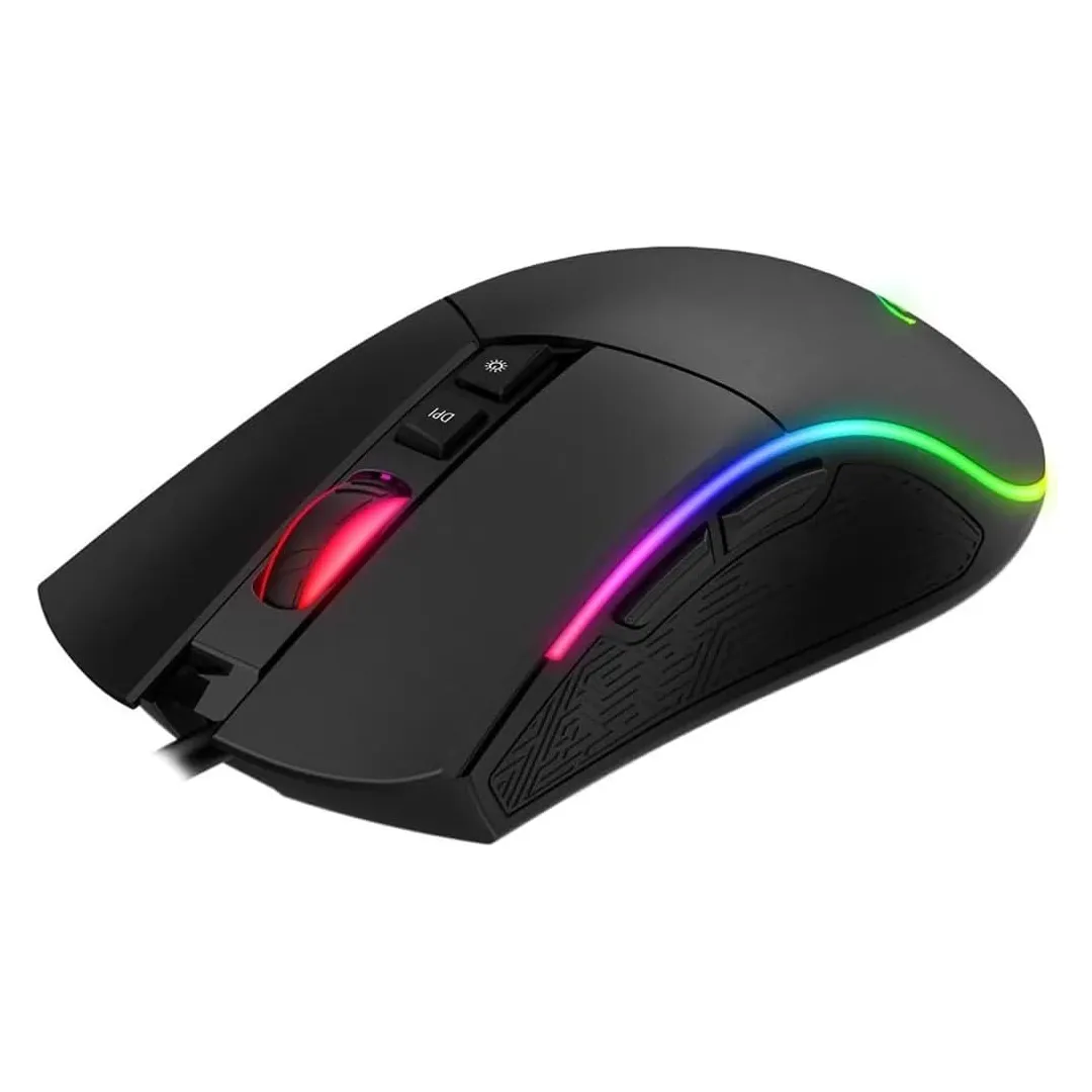 Havit Mouse Gamer MS1001S RGB Programável Macro, 7 Botões, 800-1600-2400-3200-4800-8000 DPI, USB, Design Ergonômico, Antiderrapante