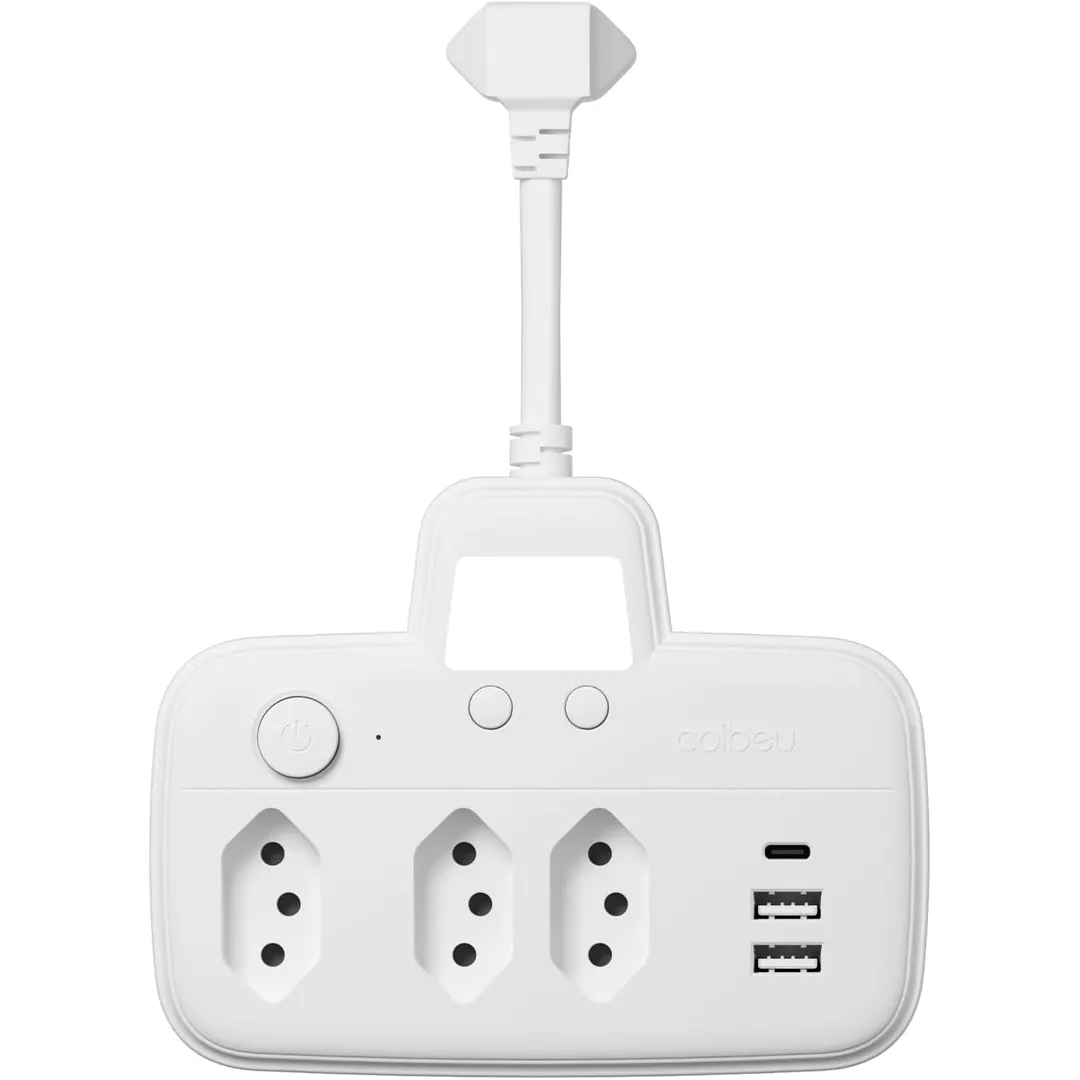 Extensao Eletrica, Extensão Tomada, Régua Tomada, Régua de Energia, Filtro de Linha com Luz, 3 Tomadas, 2 Interfaces USB, 1 Porta USB Tipo-C, Suporte a Tensão de 110-220V, Potência de 2200W