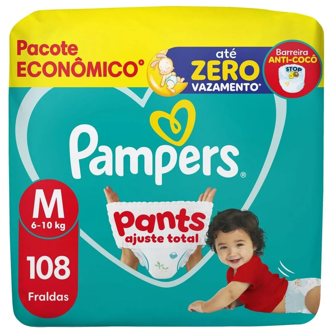 Fralda Pampers Pants Ajuste Total Tamanho M, 108 Unidades