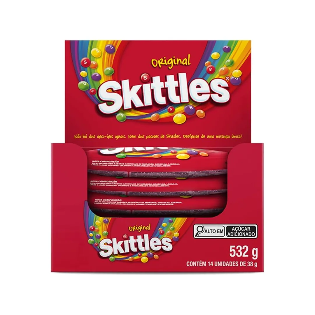 Bala Skittles Original - Case com 14 unidades de 38g