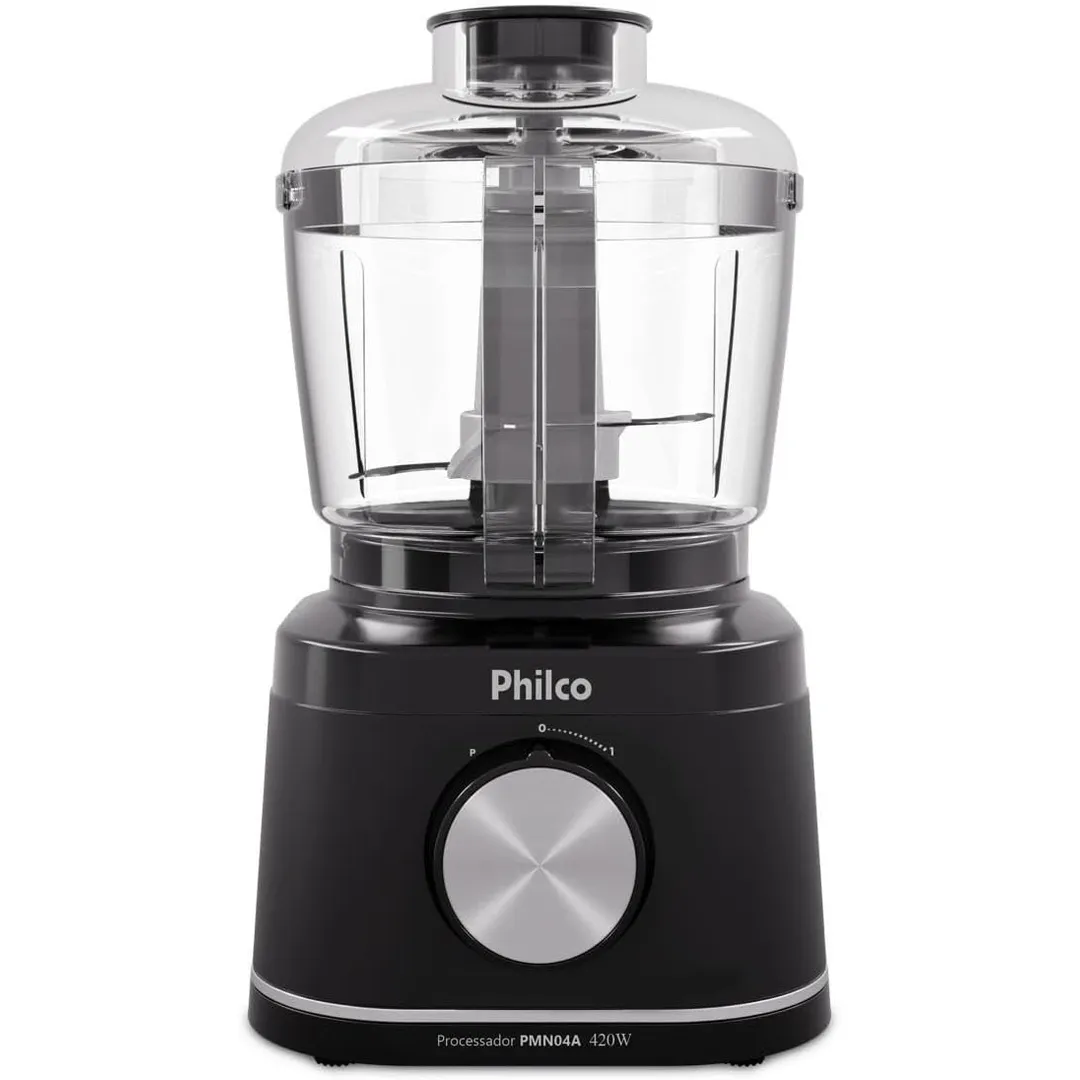 Processador de Alimentos Philco PMN04A 420W com Jarra 500ml Função Pulsar e Trava de Segurança Preto 220V