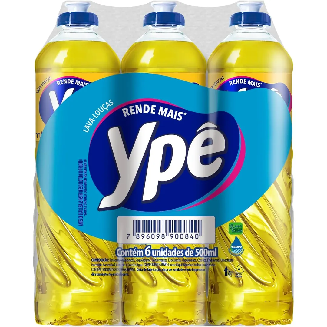 Ypê Pack Detergente Neutro 500ml (6 unidades)
