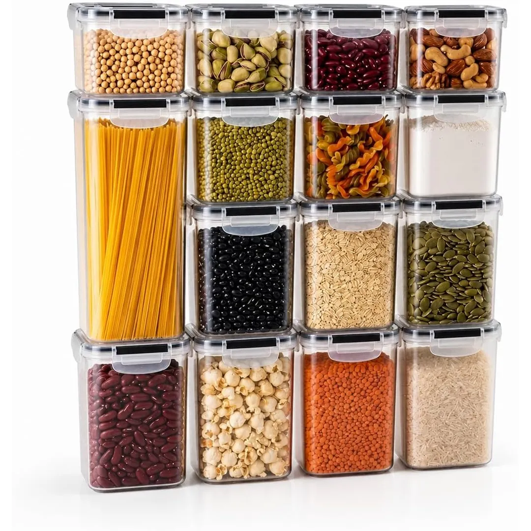 Kit 15 Potes Herméticos Com Trava Lateral E Vedação de Silicone Para Armazenamentos De Alimentos Organização De Cozinha Resistente Premium
