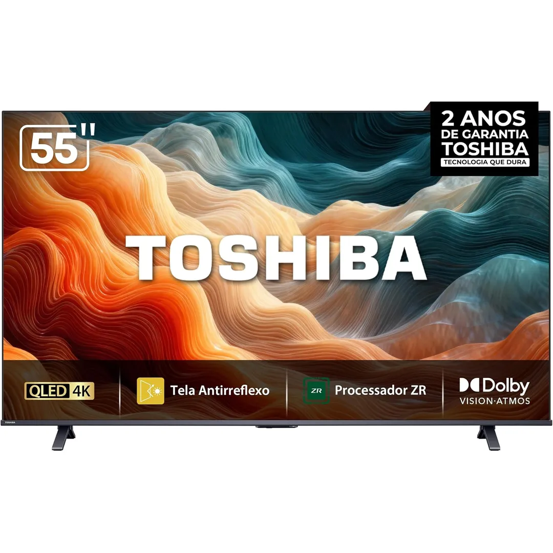 Toshiba Smart TV MiniLED QLED 4K 55" Polegadas 55M450SS com Painel Antirreflexo Processador de AI ZR Som Aprimorado por AI Modo Game