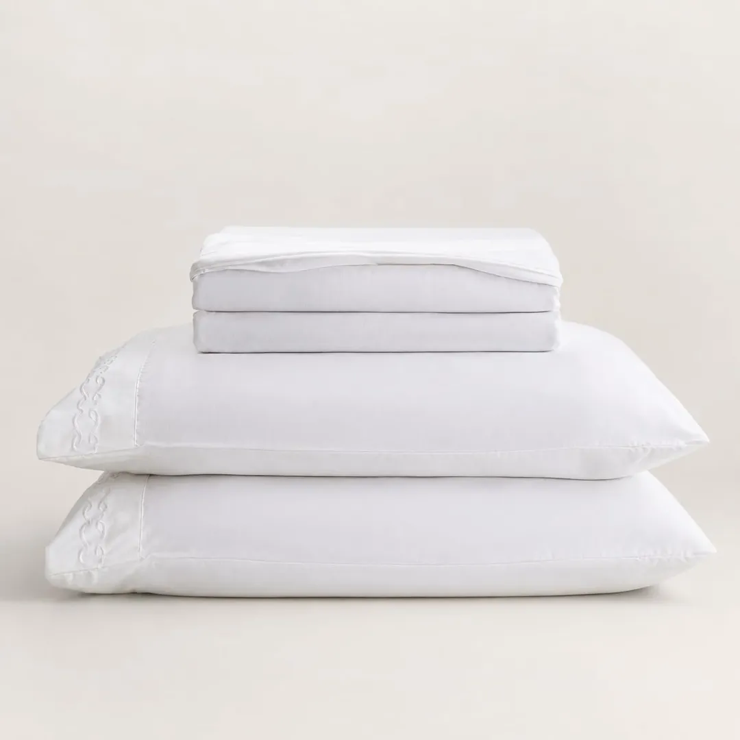 LYOR - Jogo de Cama Bordado Queen Duquesa Microfibra Branco